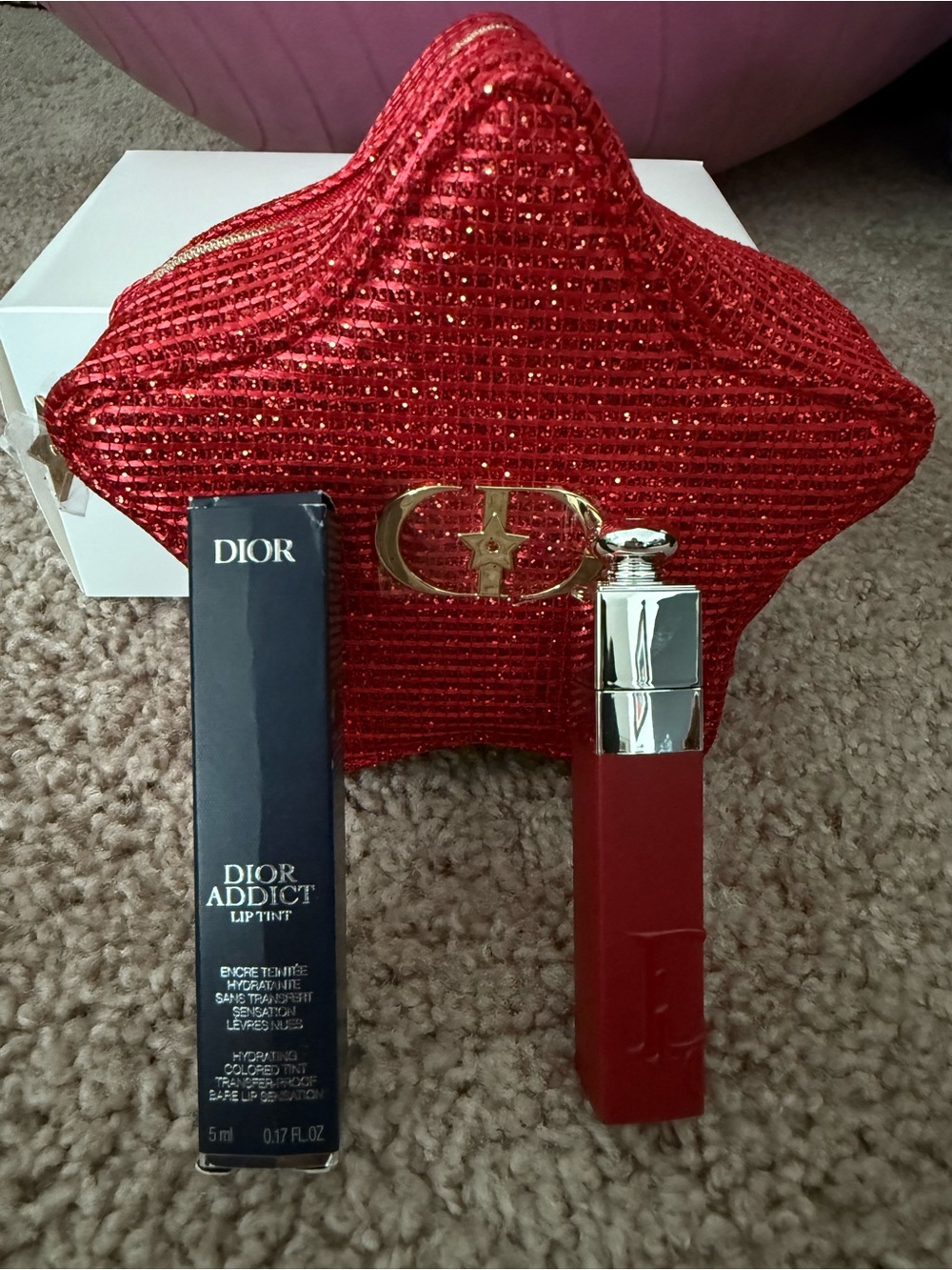 Dior Addict Lip Tint with Red Glitter Star Pouch